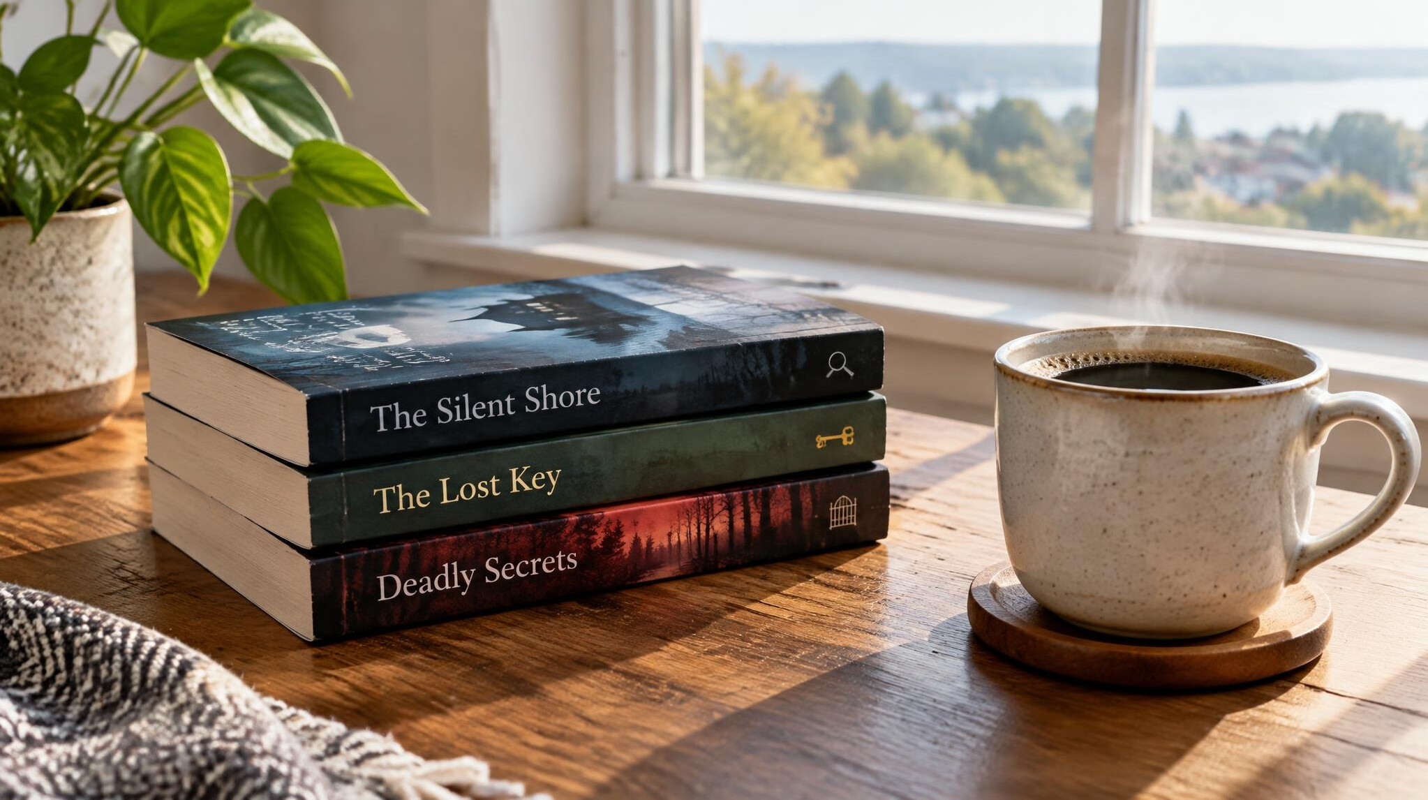 Stack of books next to a cup of coffee